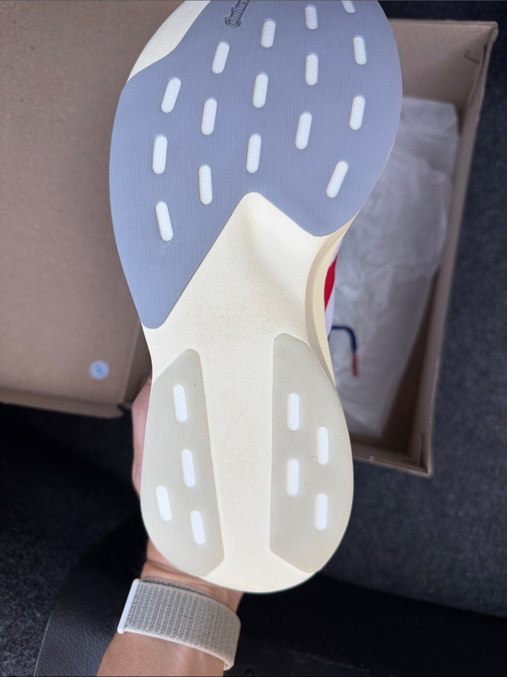 adidas Women White Running Shoes with Blue & Red Stripes - Picture 3 of 4